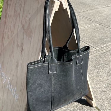 Charcoal Whipstitch Pebbled Leather Tote