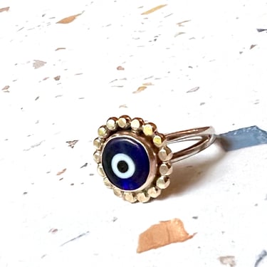 Evil Eye Ring Handmade 14k Goldfill and Sterling Silver Beaded Blue Glass Turkish Eye Ring 