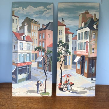 MCM Pair of Paint by Number Parisian Street Scenes — PBN 70s Fun 