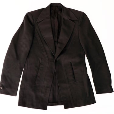 60's Black Men's Mod style Sport Coat, Suit Jacket by Mr i, Vintage 1960's, 1970's  Fitted Textured Polyester 