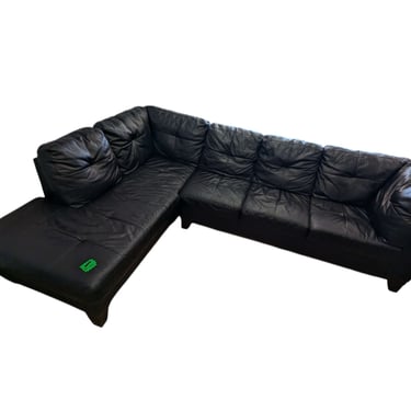 Black Leather L-Shaped Sectional