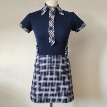 Vintage 1960's mini dress, Super mini 60's dress, 1960s mod dress, dark blue 60s mini dress, 60s stewardess dress 