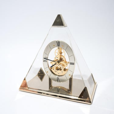 Midcentury Pyramid Clock, Seiko, Skeleton, Open Face, Mantle Clock, Vintage, Working 
