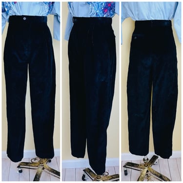 1980s Vintage Nordstrom Black Corduroy Trousers / 80s 100% Cotton Mid Rise Slim Cut Slacks / Pants / Medium 