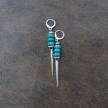 Unique spike and green stone earrings silver 