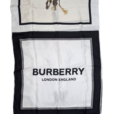 Burberry - Ivory Silk Scarf w/ Logo Font & Horse Face Print Scarf