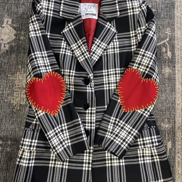 Vintage Moschino Cheap and Chic Plaid Blazer Heart On Your Sleeve Made In Italy 34 Bust 