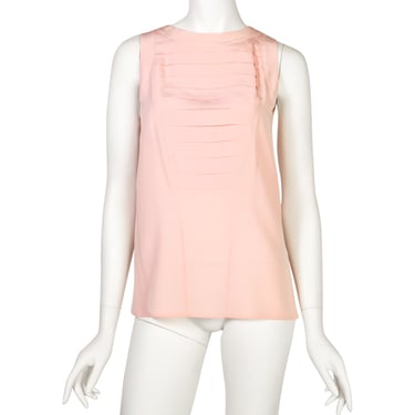 Chanel Vintage Baby Pink Silk Pleated Panel Button Back Tank Top