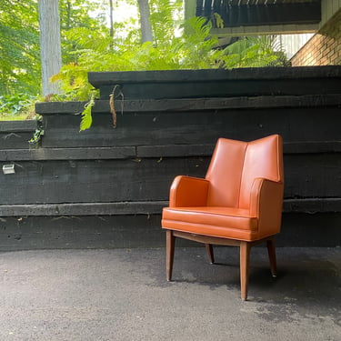 Midcentury Modern high back Wingback Orange Vinyl Lounge Chair by Alma Chair Co 
