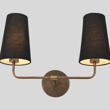 MCM Style 2 lights Brass Wall Lamp Sconce with Linen Shade 