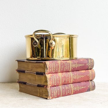 Brass Planter Pot Small Oval Brass Preserve Pot with Handles Made in England Vintage European Brass Pot with Handles Copper Riveted Handles 