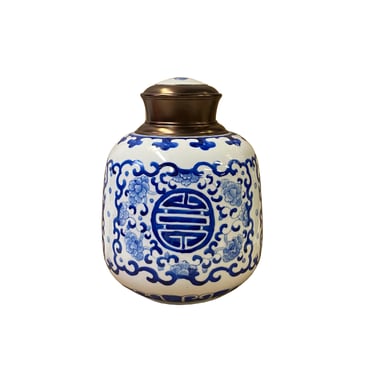 Oriental Handmade Blue White Porcelain Metal Lid Container Urn ws3327E 