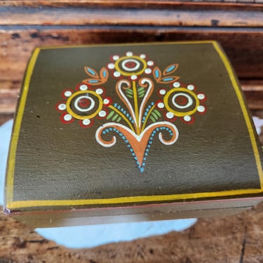 Vintage Polish Wood Box with Floral Detail~Hand Painted Jewelry Box 