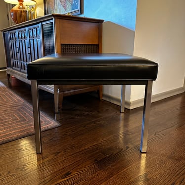Attributed to Milo Baughman Chrome & Leather Square Footstool 