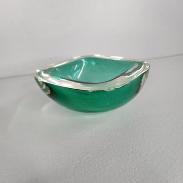 Murano Green Glass Ashtray 