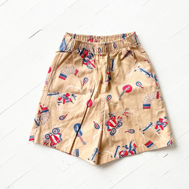 1940s Boys Cowboy Print Brown Shorts 