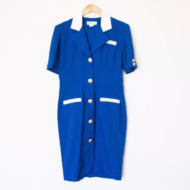 Zarr Collection | Vintage 80’s/90’s Blue & White Short Sleeve Dress | Size 8 