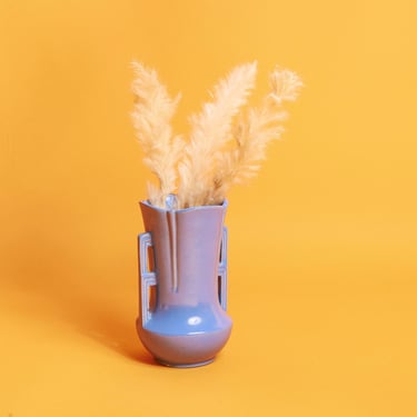 70s Blue Grecian Handle Ceramnic Decorative Small Vase 