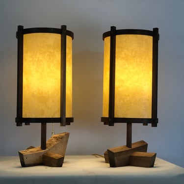 George Nakashima Inspired Lamps Pair / Mid Century Modern / Wood Lamps / Accent Lighting / Table Lamp / Desk Lamp / Retro Lamp 
