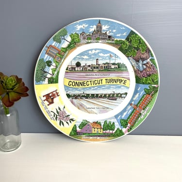Connecticut Turnpike souvenir plate - vintage 1950s road trip souvenir 