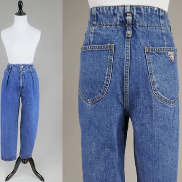 80s Pleated Guess Jeans - 29" waist - Blue Denim - High Rise Waisted - Relaxed Tapered - Vintage 1980s - 28.5" inseam 