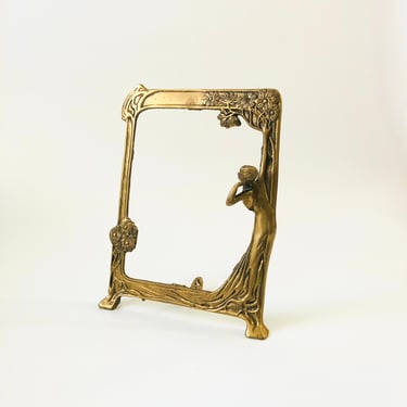 Large Art Nouveau Brass Lady of the Lake Picture Frame 