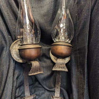 Pair of Vintage Wrought Iron and Bronze Finished Sconces