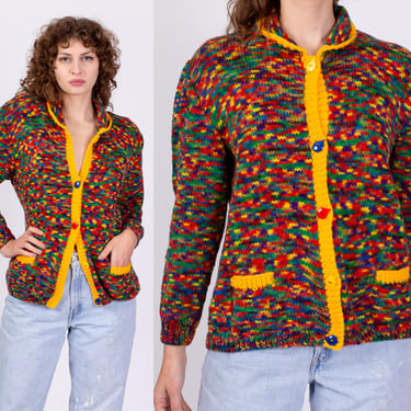 80s Rainbow Space Dye Cardigan - Medium | Vintage Colorful Button Up Sweater 