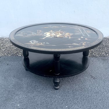 1940&#8217;s Coffee Table With Hand Painted Chinoiserie Over Black Finish