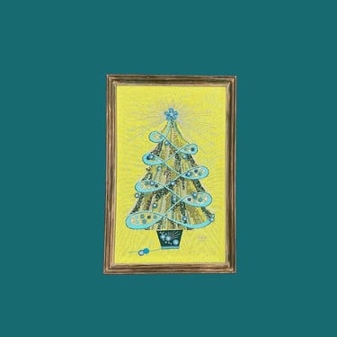 Vintage Christmas Tree Crewel 1970s Retro Size 30x20 Mid Century Modern + Paragon + Embroidery + Merry X-Mas + Holiday Wall Art + MCM Decor 