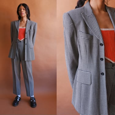 Vintage 90s ESCADA Diamond Print Suit/ 1990s Checkerboard Pant Suit/ Size Medium 38 
