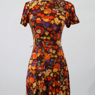 1960s Orange Pink and Yellow Floral Sheath Dress