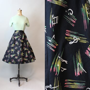 1950s MUSIC NOTES novelty print skirt small | new fall 