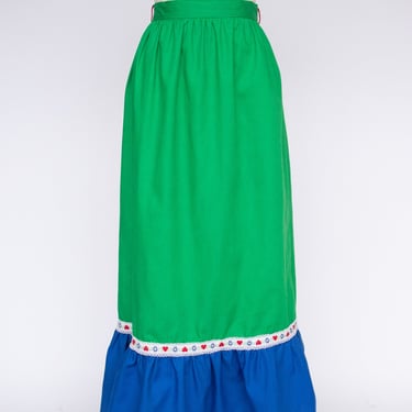 1970s Maxi Skirt Lanz Cotton Color Block S 