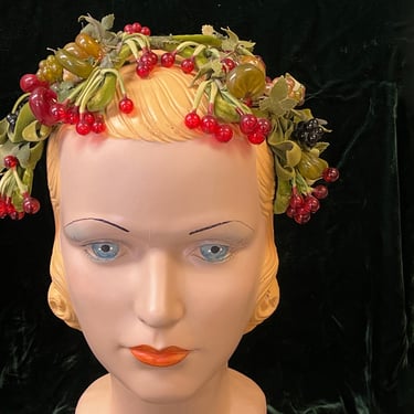 antique beaded crown of berries 1940s fruit whimsy headpiece 