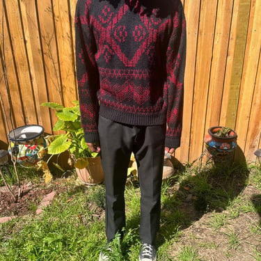 Vintage Red and Black Sweater, Vintage Sweater, Men's Sweater, Sweater by Saturdays, 90s sweater, Red and Black sweater, Patterned Sweater 