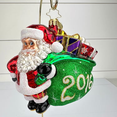 Christopher Radko 2016 Jolly Year Santa Hand Painted Glass Christmas Ornament 