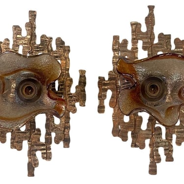 Pair of Murano Glass Sconces by Mazzega on Brutalist Metal Frames. Italy, 1970's