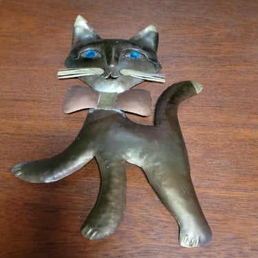 Metal Wall Sculpture Cat Copper & Brass Manner of Jere 