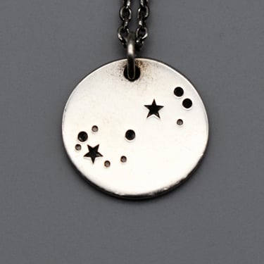 80's 925 silver Gemini star constellation pendant, minimalist sterling celestial zodiac disc necklace 