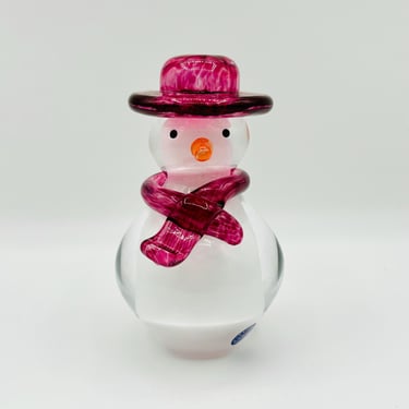 Larson Crystal Snowman Sculpture Paperweight Figurine Amethyst Signed Made in USA by LeChalet