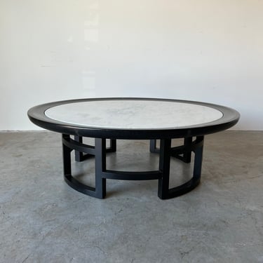 James Mont Style Ebonized Asian Style Base Round Coffee Table 