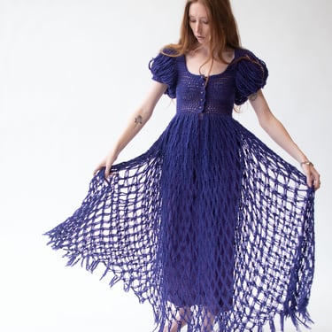1970s Purple Crochet Dress 