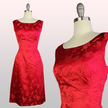 1960s Dress / 1960s Cocktail Dress / 1960s Party Dress / Red Cocktail Dress / Red Wiggle Dress / Size Small 