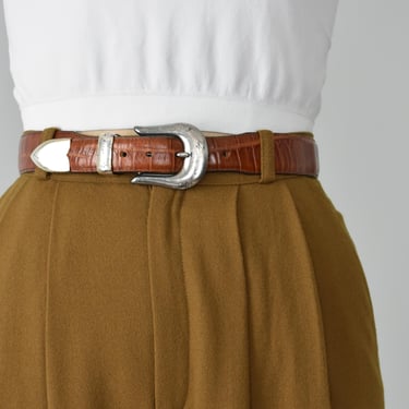 Vintage Brown Leather Belt With Silver Buckle & Tip, 90s Ann Taylor, XS / S 