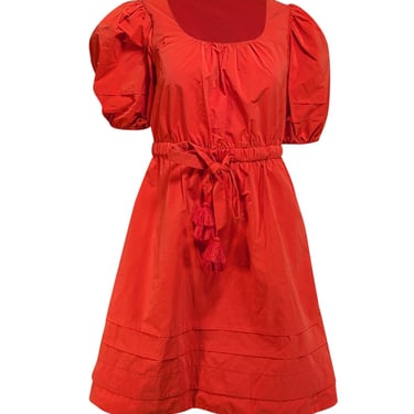 Toccin (NY) - Bright Red Gabardine Puff Sleeve Dress Sz 4