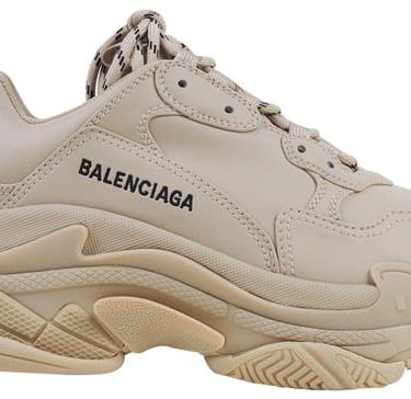 BALENCIAGA Beige Triple S Clear Sole Logo-embroidered Faux Leather Sneakers