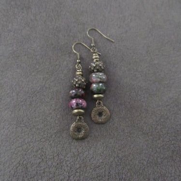 Marbled jasper and hammered bronze earrings 2 