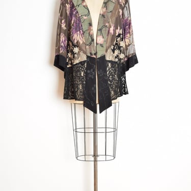 vintage 90s jacket top silk rayon patchwork floral kimono bolero shirt blouse 3X clothing 