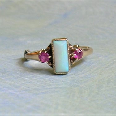 Vintage Ostby Barton 14K Gold Opal and Ruby Ring, Ostby & Barton 14K Gold Ring, 14K Gold Opal  Ring, Size 5.25 (#4229) 